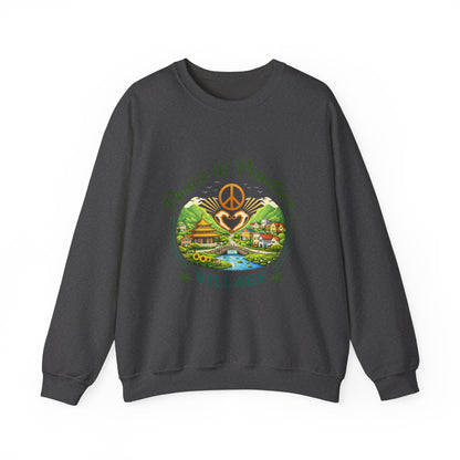 Peace in Practice Village Sweatshirt — Cozy Peace Sign & Countryside Illustration
