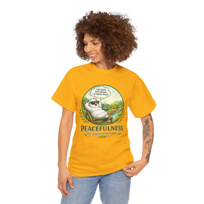 Peacefulness Cat T-Shirt — "You Busy for Drama? I Choose Peace" Relaxed Graphic Tee
