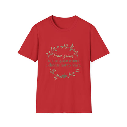 Peace in Practice T-Shirt — "Peace grows in the space where I choose not to react" Floral Graphic Tee