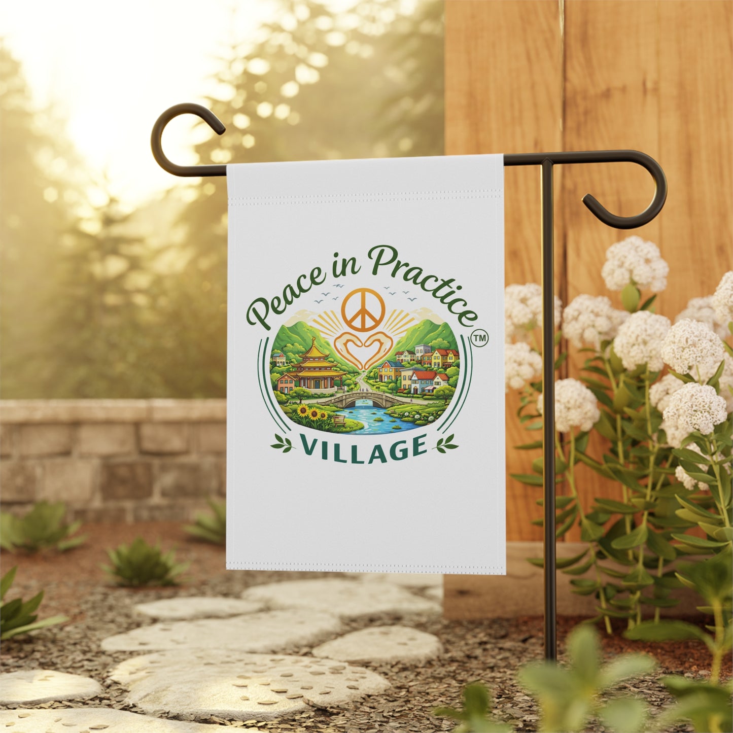 Peace in Practice Village Garden Flag — Decorative Outdoor House Banner