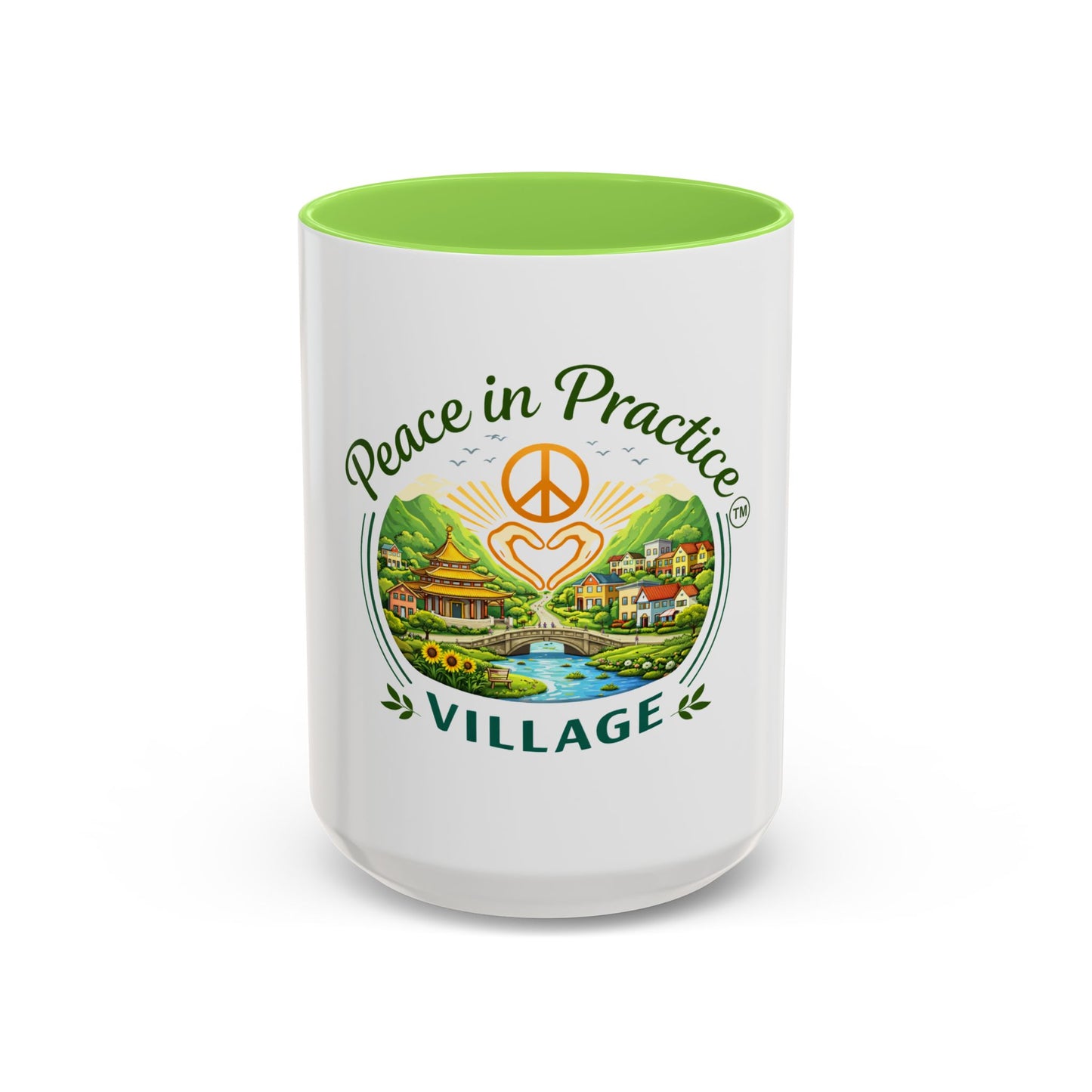 Peace in Practice Village Mug — Colorful 11oz/15oz Ceramic Coffee Cup