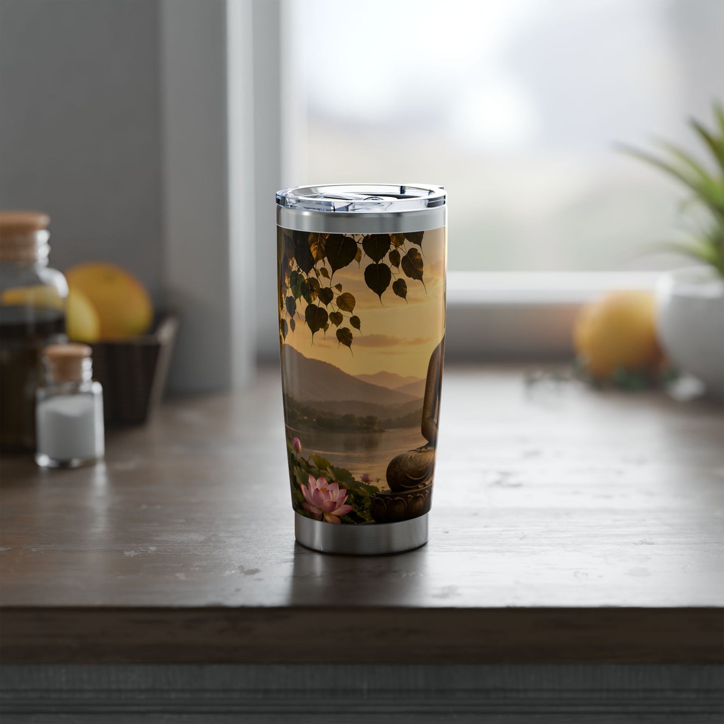 Buddha Sunrise 20oz Tumbler — Travel Mug with Serene Lotus & Meditation Design