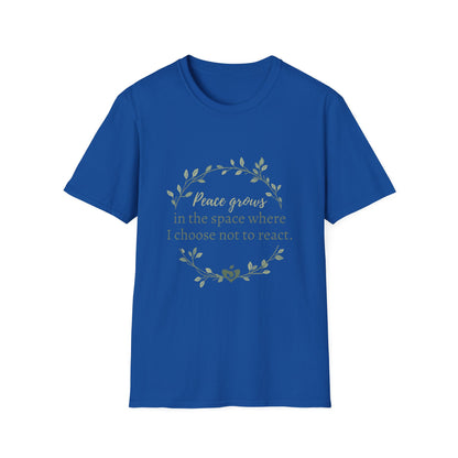 Peace in Practice T-Shirt — "Peace grows in the space where I choose not to react" Floral Graphic Tee